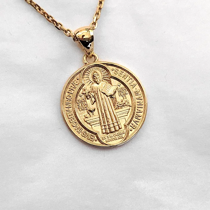 Necklaces 14k 18k gold st Benedict medal necklace 1 Medium 195mm carre dor