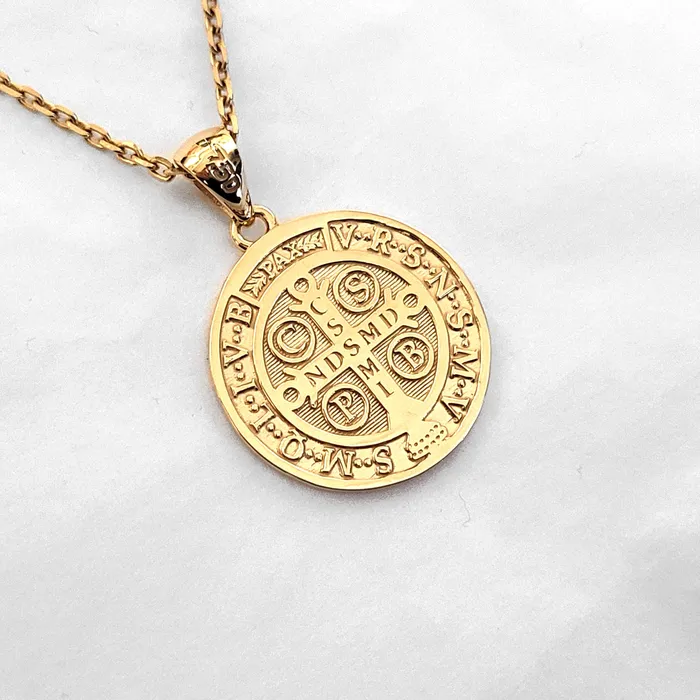 Necklaces 14k 18k gold st Benedict medal necklace 1 Medium 195mm carre dor