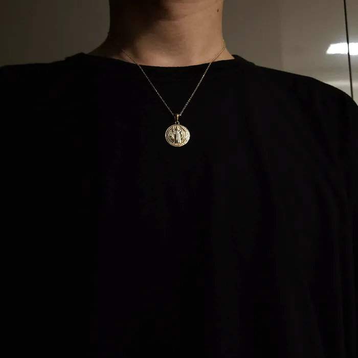 Necklaces 14k 18k gold st Benedict medal necklace 1 Medium 195mm carre dor
