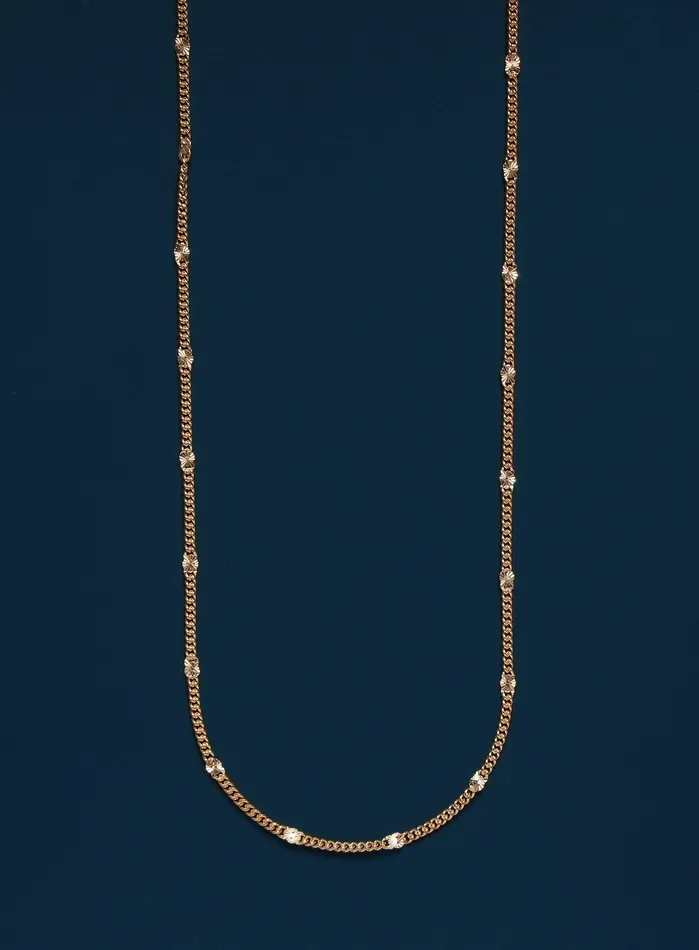 Necklaces 14k Gold Filled Curb Chain Necklace with Satellite Square Links WE ARE ALL SMITH