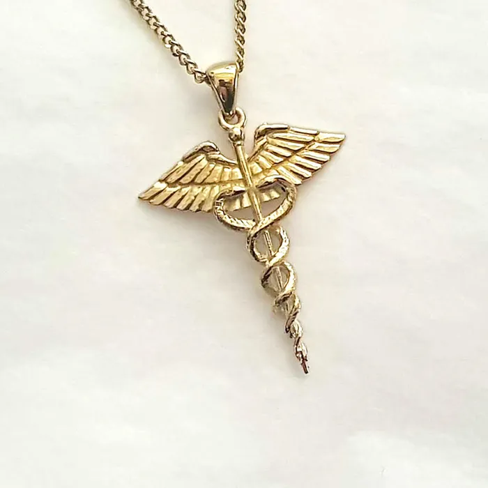Necklaces carre dor 14k 18k gold caduceus necklace pendant 1