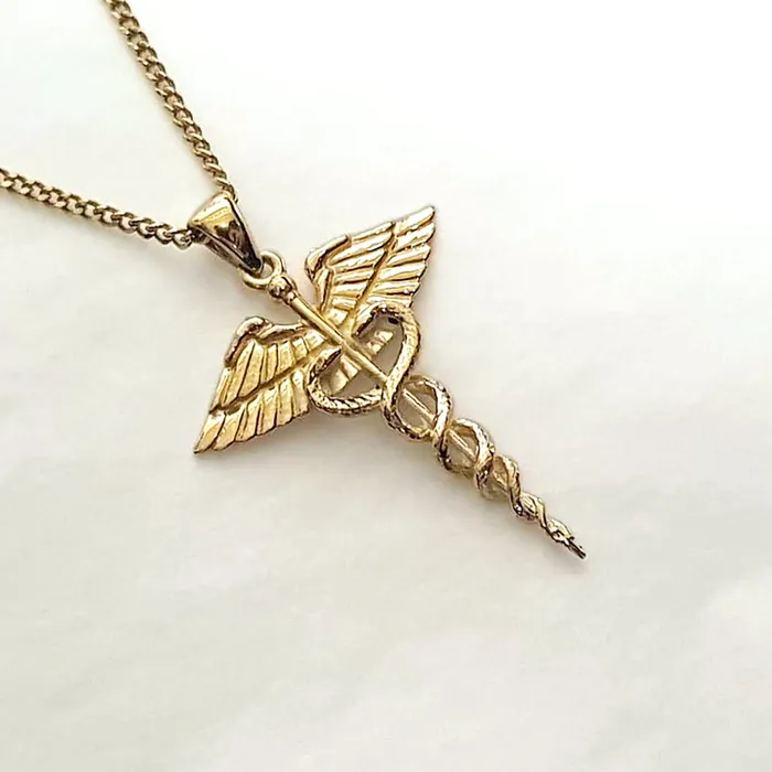 Necklaces carre dor 14k 18k gold caduceus necklace pendant 1