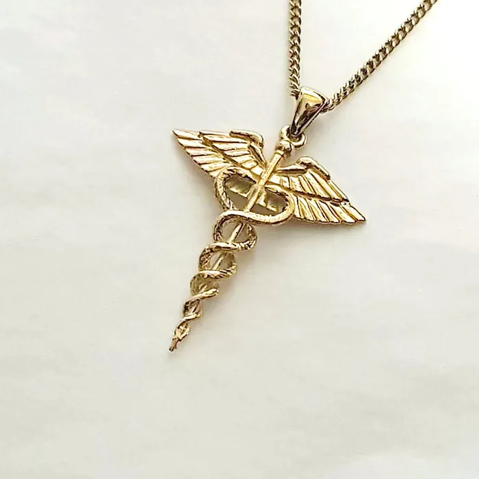 Necklaces carre dor 14k 18k gold caduceus necklace pendant 1