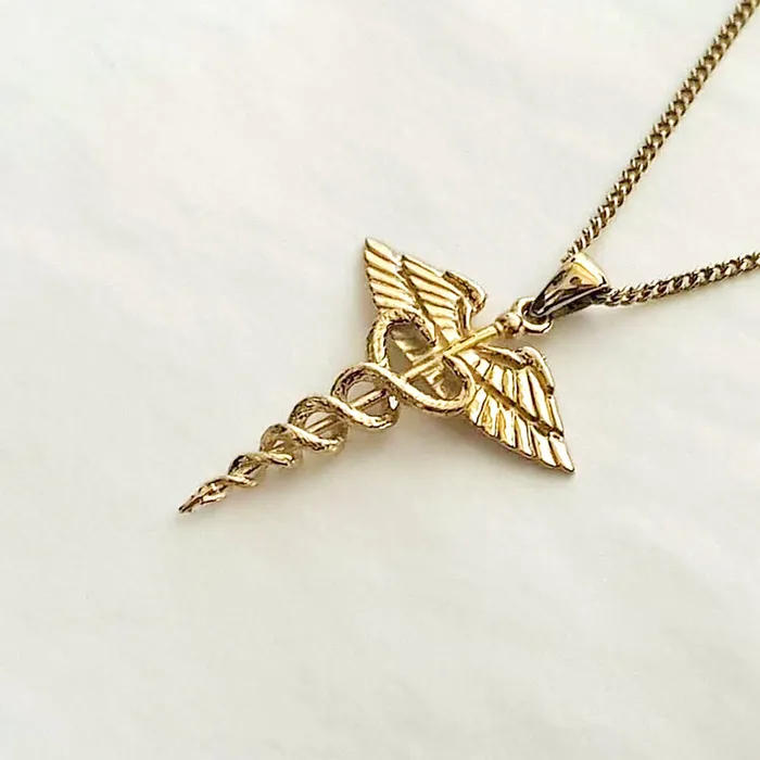 Necklaces carre dor 14k 18k gold caduceus necklace pendant 1