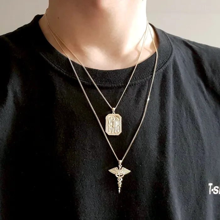 Necklaces carre dor 14k 18k gold caduceus necklace pendant 1