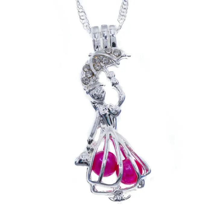 Necklaces CPSP211 Cage Pendant Silver Plated Flying Nanny with Chain