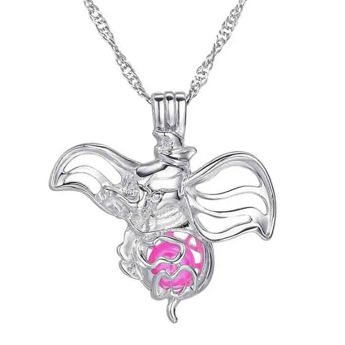 Necklaces CPSP221 Cage Pendant Silver Plated Flying Elephant