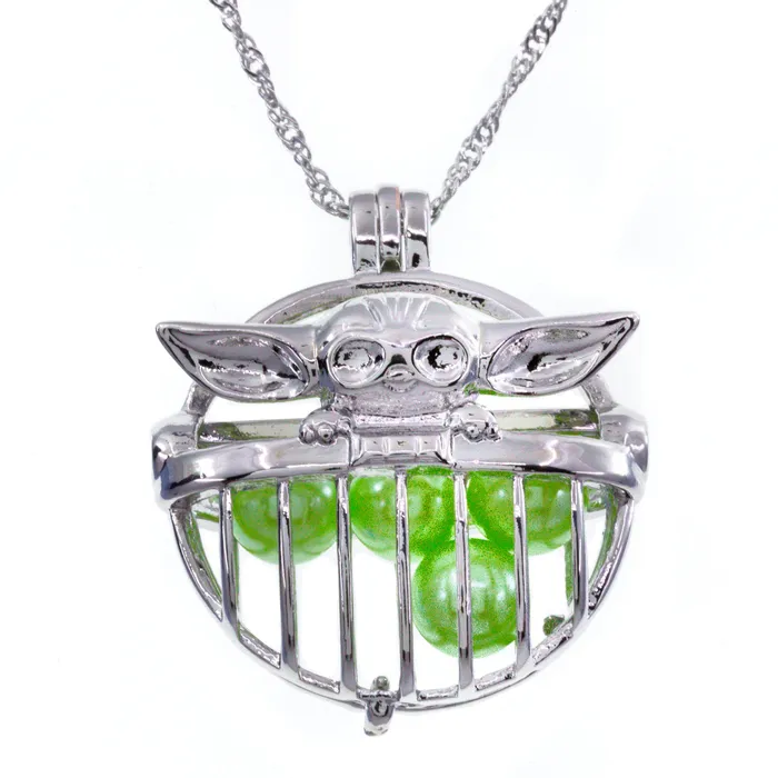 Necklaces CPSP Cage Pendant Silver Plated Baby Yoda with Beads and 1618 Chain Necklaces CPSP Cage Pendant Silver Plated Baby Yoda with Beads and 1618 Chain