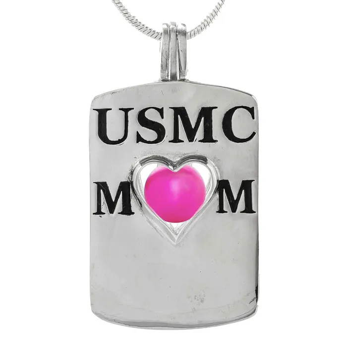 Necklaces CPST035 Cage Pendant 925 Sterling Silver USMC Mom Heart