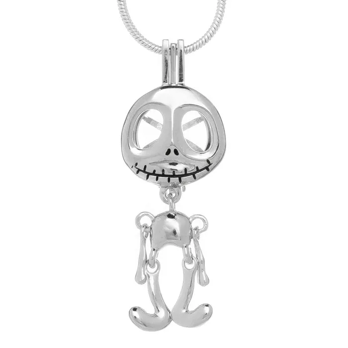 Necklaces CPST051 Cage Pendant 925 Sterling Silver Jack Skellington Dangling Necklaces CPST051 Cage Pendant 925 Sterling Silver Jack Skellington Dangling