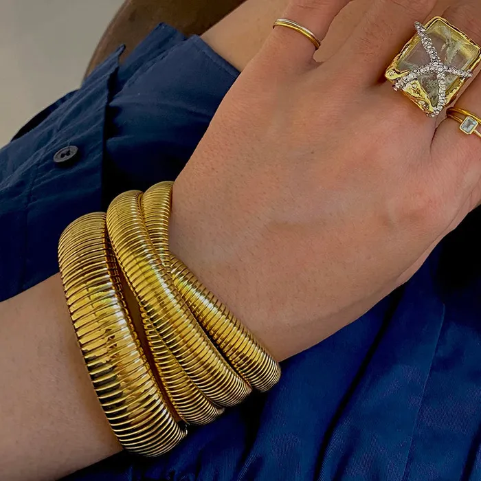 Necklaces Get Signatured Spiral Layered Bangles