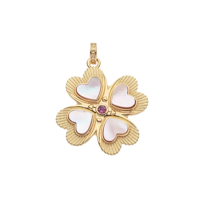 Necklaces Jane Win Lucky in Love Clover Pendant with Pink Shell