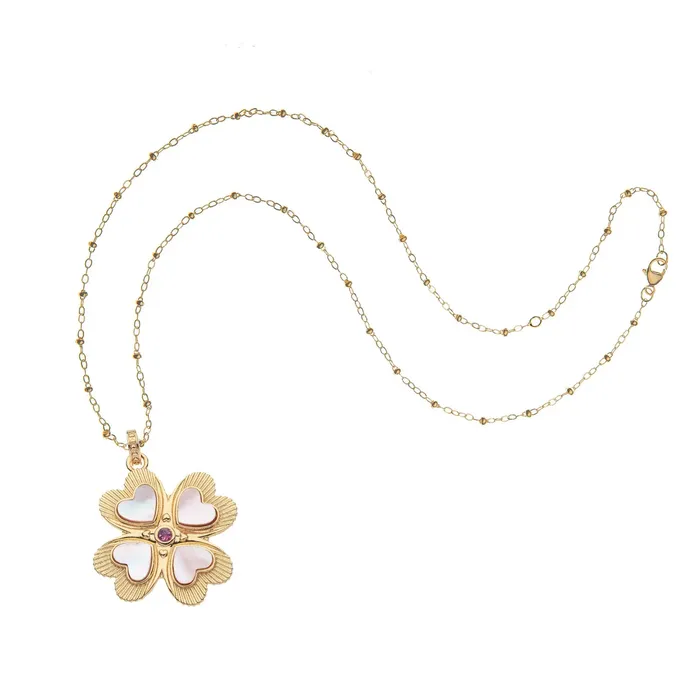 Necklaces Jane Win Lucky in Love Clover Pendant with Pink Shell