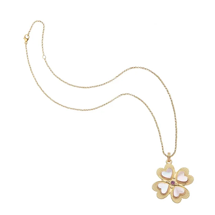 Necklaces Jane Win Lucky in Love Clover Pendant with Pink Shell
