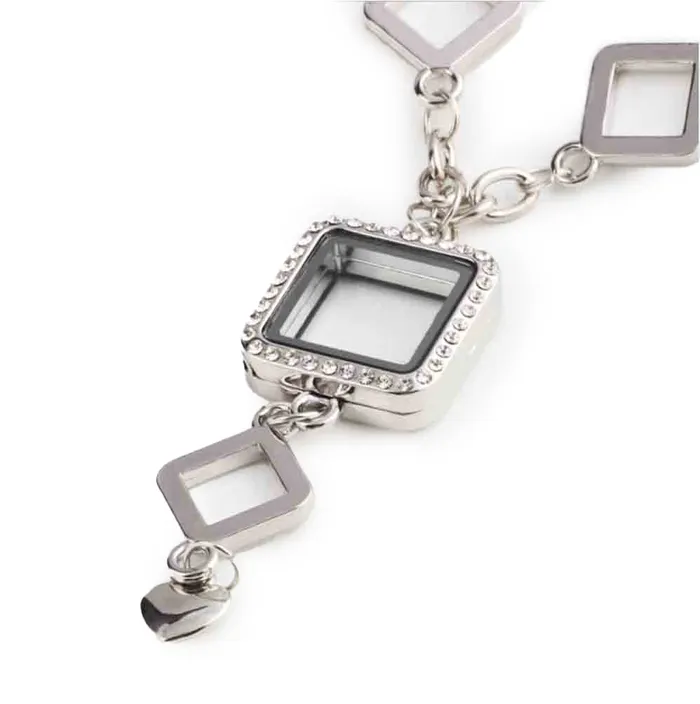 Necklaces JE0014 Glass Locket Pendant Magnetic Square