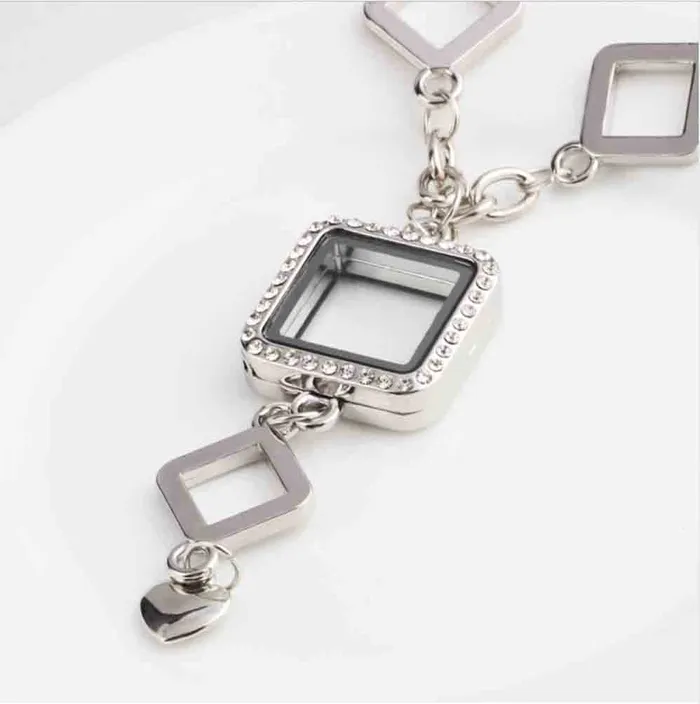 Necklaces JE0014 Glass Locket Pendant Magnetic Square