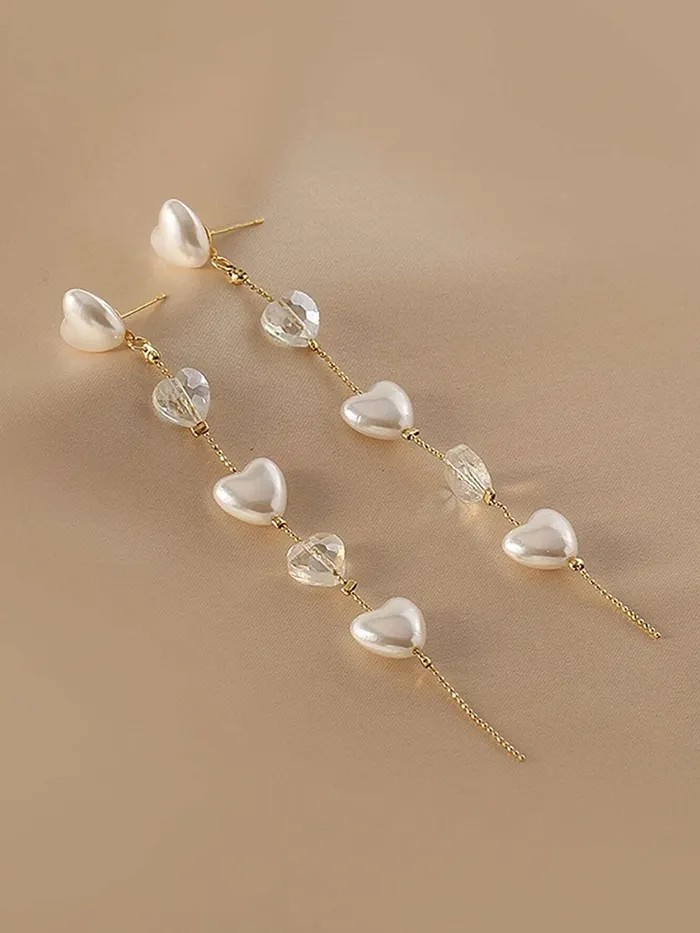 Necklaces Kairangi Earrings For Women Gold Tone Hearts Pearl and Stone Attached Long Chain Drop Dangler Earrings For Women and Girls Kairangi Necklaces Kairangi Earrings For Women Gold Tone Hearts Pearl and Stone Attached Long Chain Drop Dangler Earrings For Women and Girls Kairangi