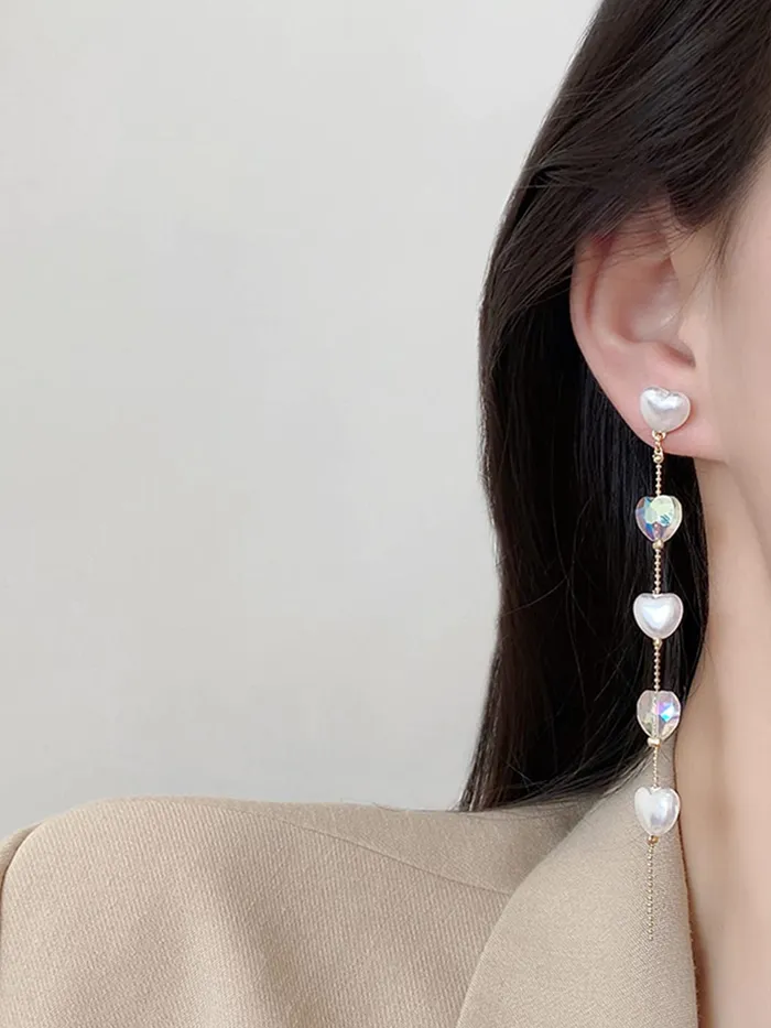Necklaces Kairangi Earrings For Women Gold Tone Hearts Pearl and Stone Attached Long Chain Drop Dangler Earrings For Women and Girls Kairangi