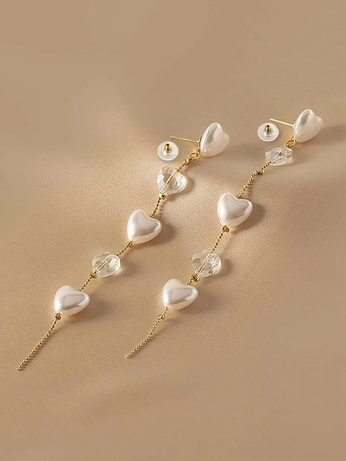 Necklaces Kairangi Earrings For Women Gold Tone Hearts Pearl and Stone Attached Long Chain Drop Dangler Earrings For Women and Girls Kairangi