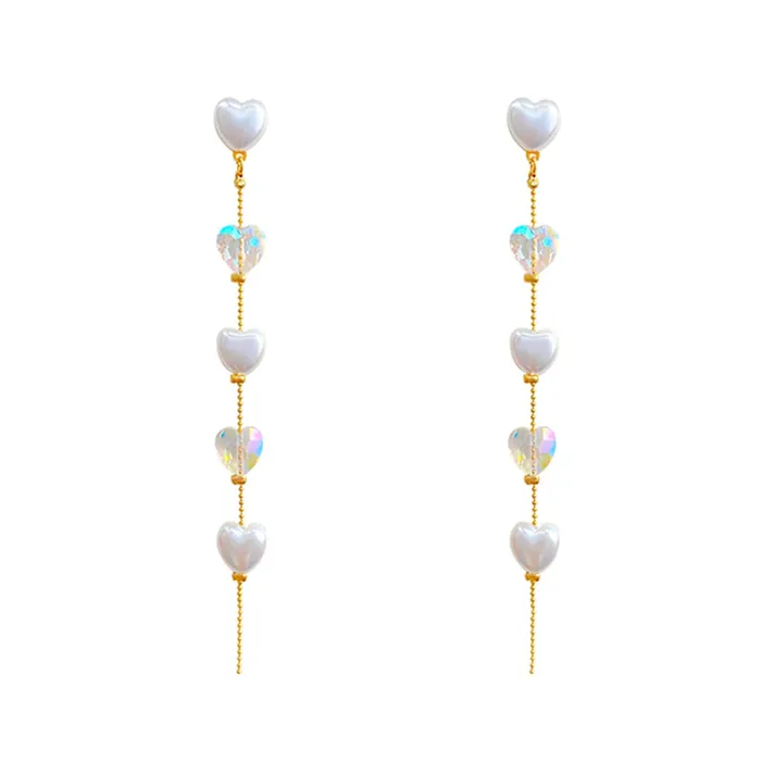 Necklaces Kairangi Earrings For Women Gold Tone Hearts Pearl and Stone Attached Long Chain Drop Dangler Earrings For Women and Girls Kairangi