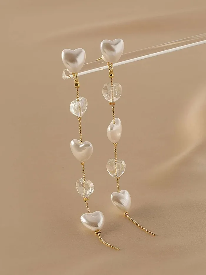 Necklaces Kairangi Earrings For Women Gold Tone Hearts Pearl and Stone Attached Long Chain Drop Dangler Earrings For Women and Girls Kairangi