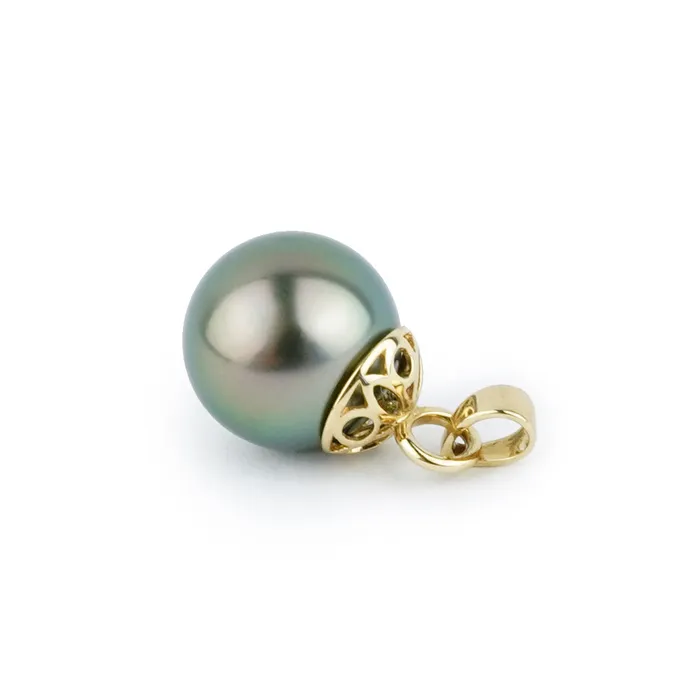 Necklaces Kamoka Pearl Peacock Green 10mm Tahitian Pearl Filigree Pendant