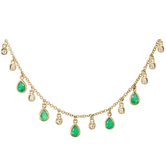 Necklaces Luna Skye 14kt Gold and Diamond Emerald Teardrop Drip Necklace