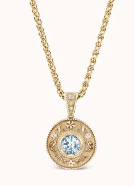 Necklaces Marlo Laz SOUTHWESTERN ROUND CHARM NECKLACE AQUAMARINE