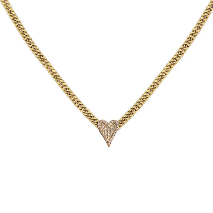 Necklaces Pave Heart Cuban Chain Necklace Alev