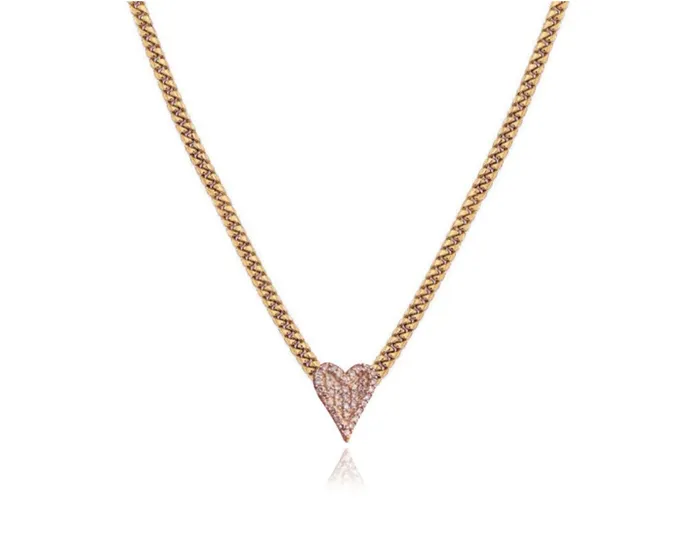 Necklaces Pave Heart Cuban Chain Necklace Alev