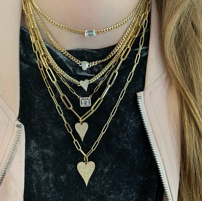 Necklaces Pave Heart Cuban Chain Necklace Alev