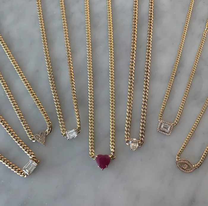 Necklaces Pave Heart Cuban Chain Necklace Alev