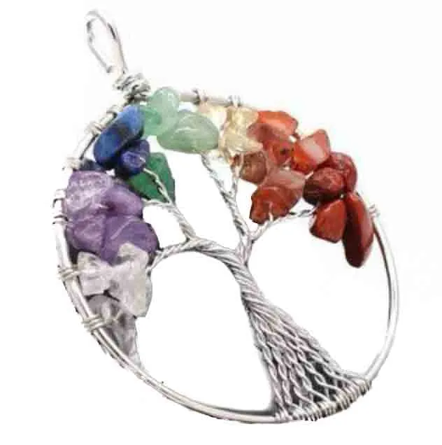 Necklaces PEN001 Pendant Tree of SemiPrecious Gems 2 Diameter with Chain