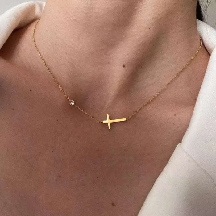 Necklaces Ramos Official Store Delicate Gold Cross Necklace