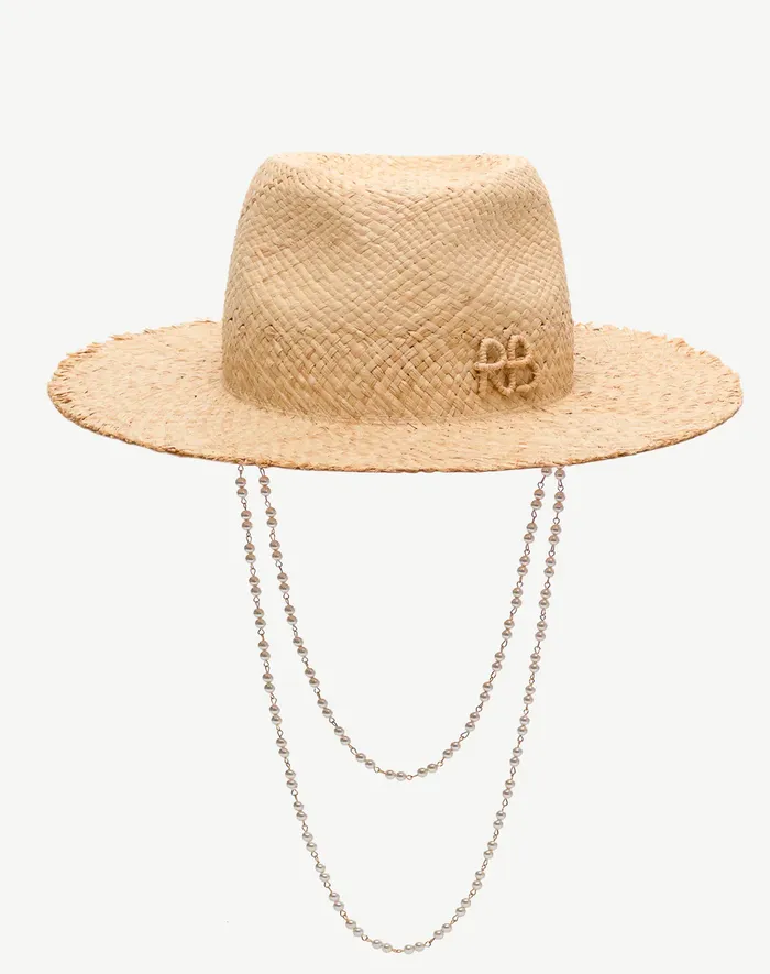 Necklaces Ruslan Baginskiy Pearl Chain FrayedBrim Fedora Hat