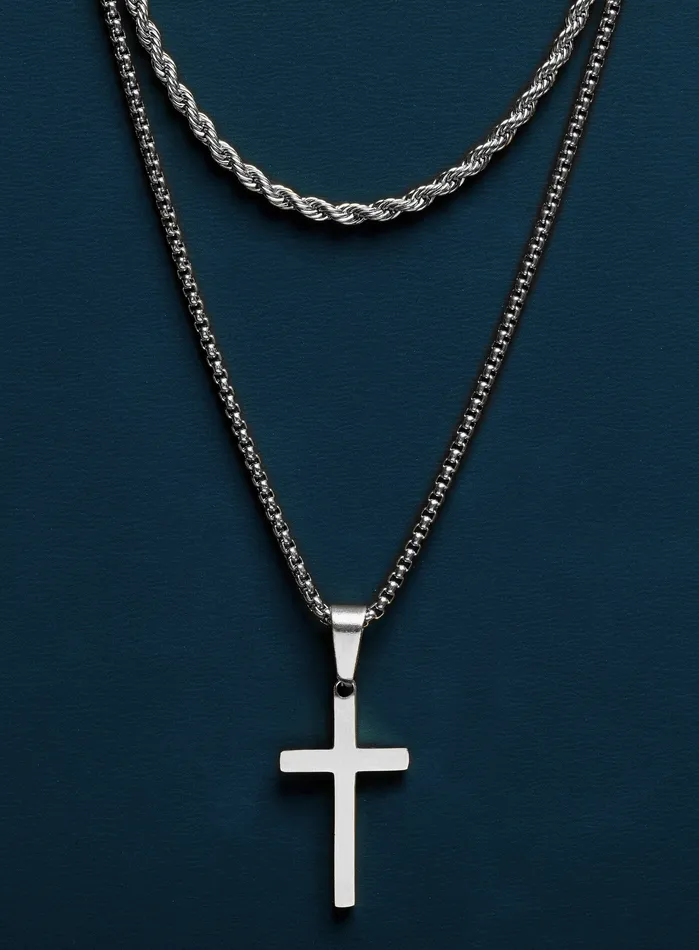 Necklaces Waterproof Stainless Steel Small Cross Necklace Set WE ARE ALL SMITH Mens Jewelry Clothing
