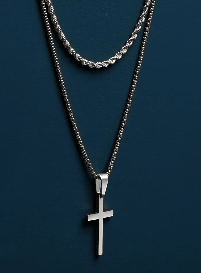 Necklaces Waterproof Stainless Steel Small Cross Necklace Set WE ARE ALL SMITH Mens Jewelry Clothing