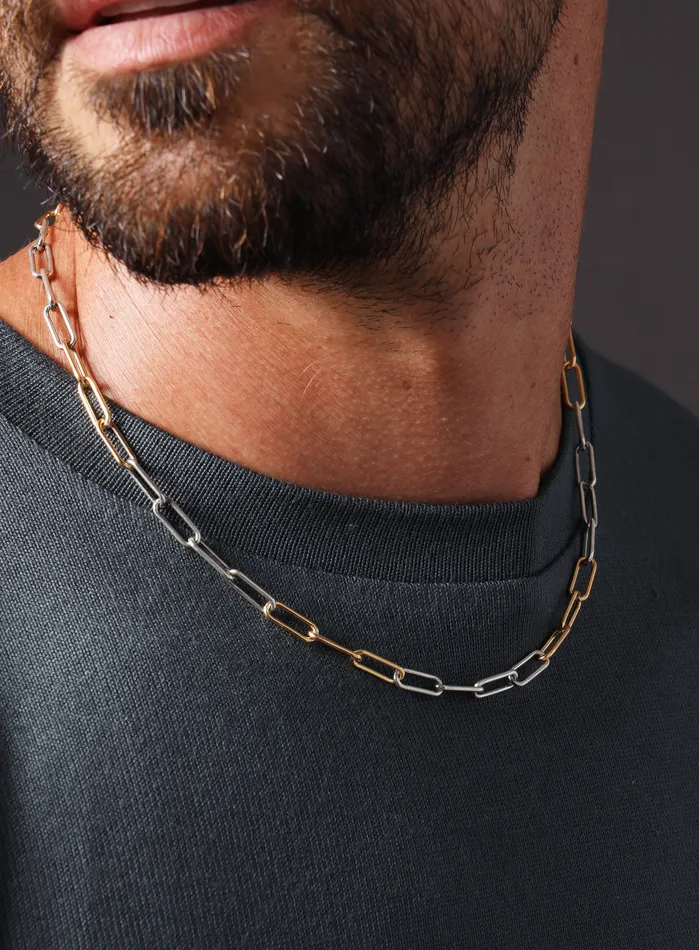 Necklaces WE ARE ALL SMITH Mens Jewelry Clothing 14K Gold Filled and 025 Oxidized Sterling Clip Chain Necklaces WE ARE ALL SMITH Mens Jewelry Clothing 14K Gold Filled and 025 Oxidized Sterling Clip Chain