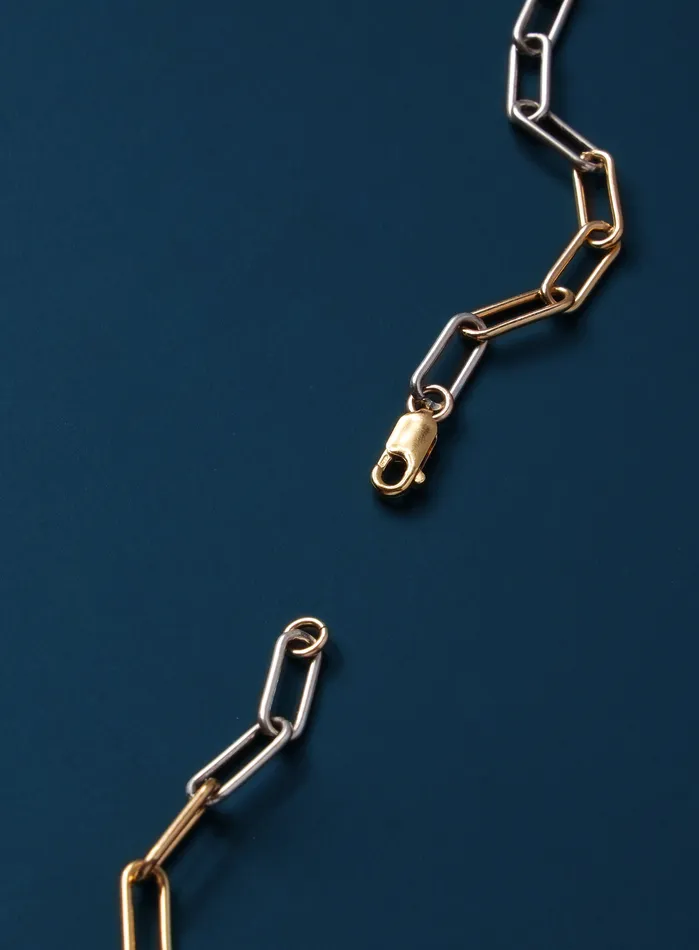 Necklaces WE ARE ALL SMITH Mens Jewelry Clothing 14K Gold Filled and 025 Oxidized Sterling Clip Chain