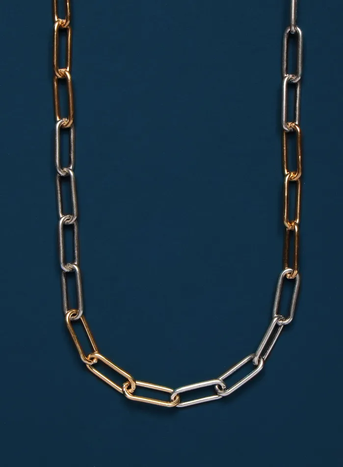 Necklaces WE ARE ALL SMITH Mens Jewelry Clothing 14K Gold Filled and 025 Oxidized Sterling Clip Chain