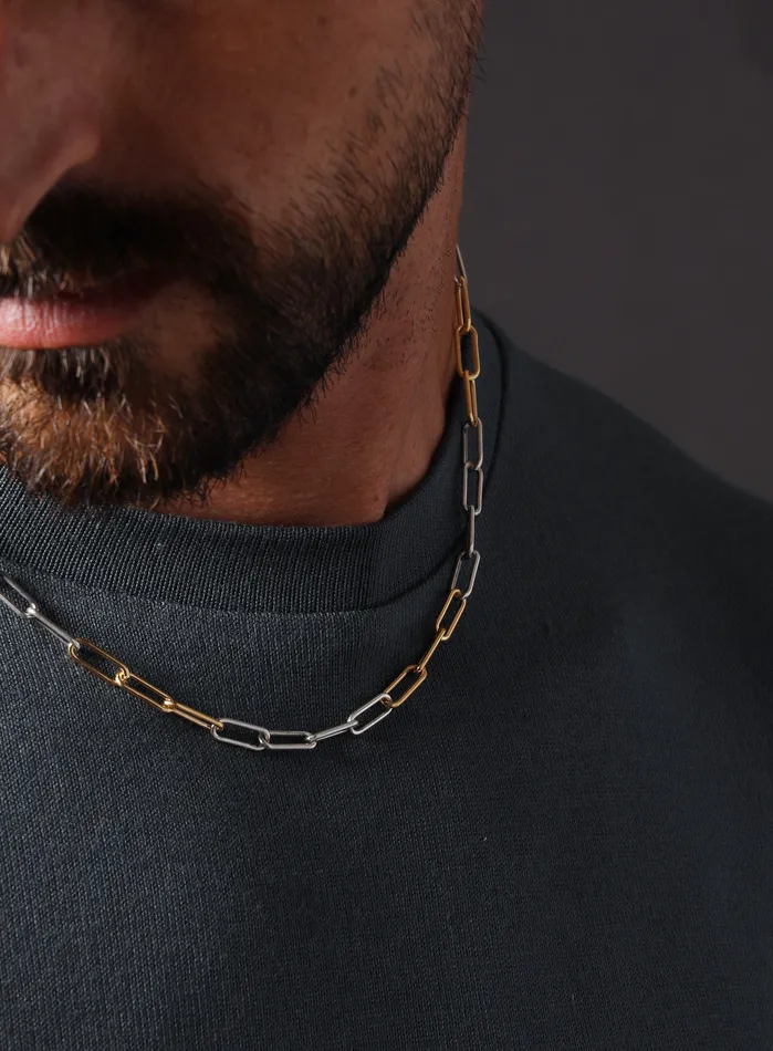 Necklaces WE ARE ALL SMITH Mens Jewelry Clothing 14K Gold Filled and 025 Oxidized Sterling Clip Chain