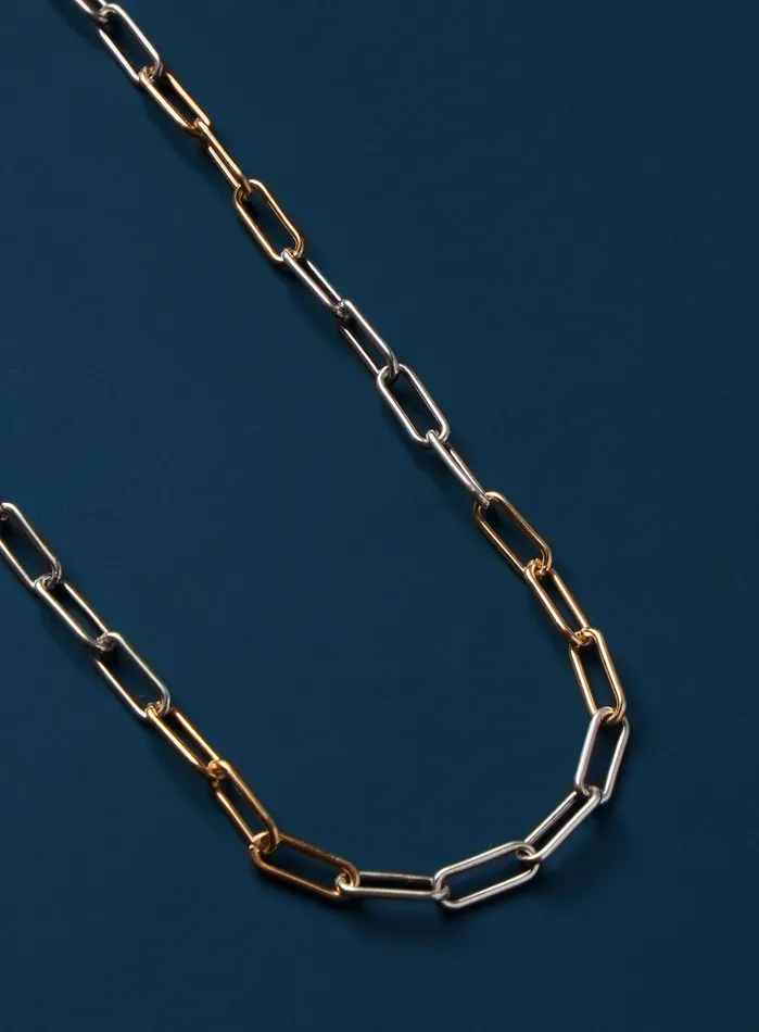 Necklaces WE ARE ALL SMITH Mens Jewelry Clothing 14K Gold Filled and 025 Oxidized Sterling Clip Chain