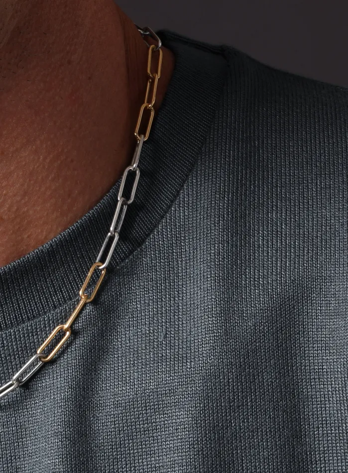 Necklaces WE ARE ALL SMITH Mens Jewelry Clothing 14K Gold Filled and 025 Oxidized Sterling Clip Chain