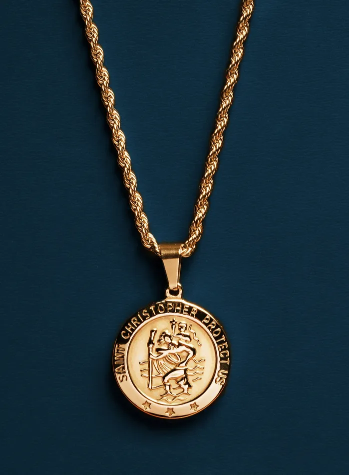 Necklaces WE ARE ALL SMITH Mens Jewelry Clothing St Christopher Round Medal on rope chain