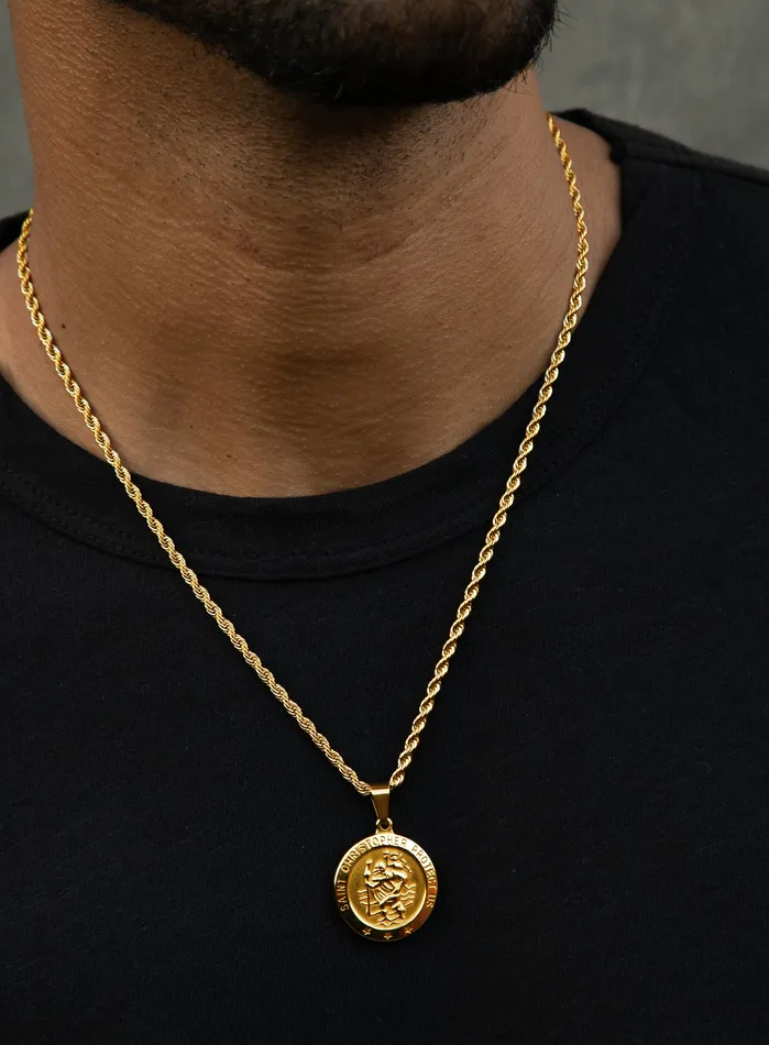 Necklaces WE ARE ALL SMITH Mens Jewelry Clothing St Christopher Round Medal on rope chain