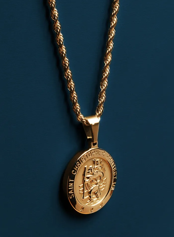Necklaces WE ARE ALL SMITH Mens Jewelry Clothing St Christopher Round Medal on rope chain