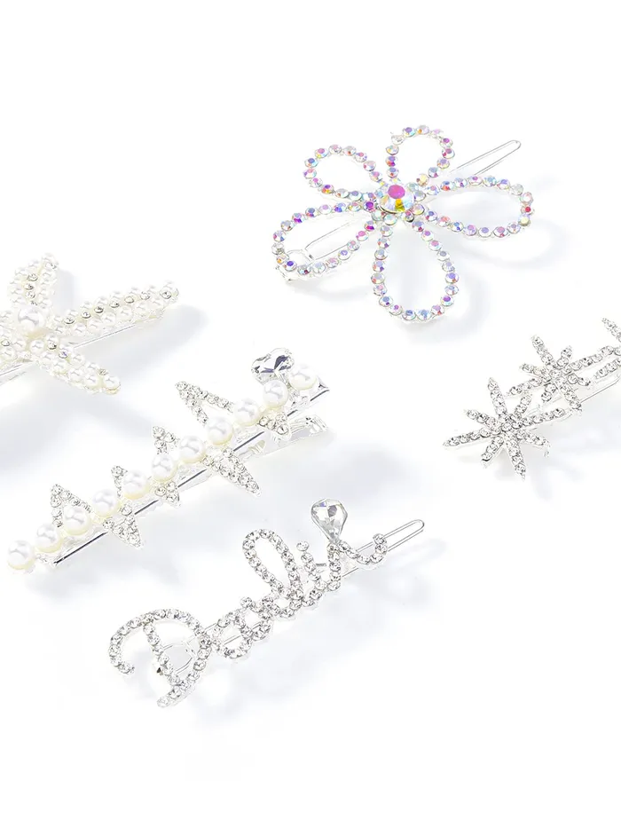 Necklaces Yellow Chimes 5 PCs Hair Clips for Women Crystal Fancy Hairpins Hair Accessories for Women Girls Silver Medium YCHACLWM037MC Yellow Chimes