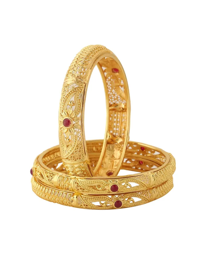 Necklaces Yellow Chimes Bangles for Women Gold Toned Red Crsytal Studded Traditional Designed Set of 3 Pcs Bangles for Women and Girls Yellow Chimes