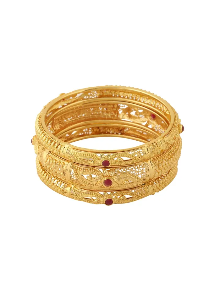 Necklaces Yellow Chimes Bangles for Women Gold Toned Red Crsytal Studded Traditional Designed Set of 3 Pcs Bangles for Women and Girls Yellow Chimes