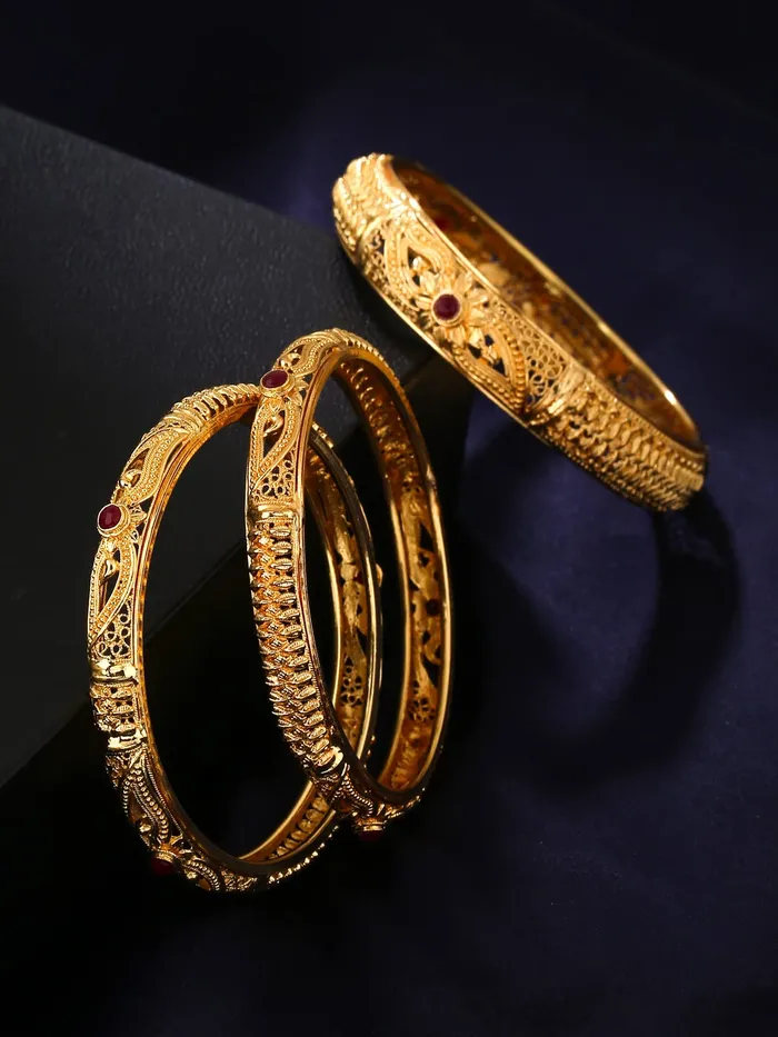 Necklaces Yellow Chimes Bangles for Women Gold Toned Red Crsytal Studded Traditional Designed Set of 3 Pcs Bangles for Women and Girls Yellow Chimes